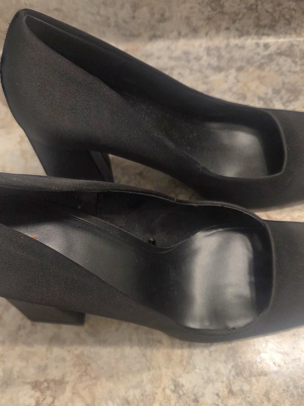 Zara Black Satin Square-Toe High Heels